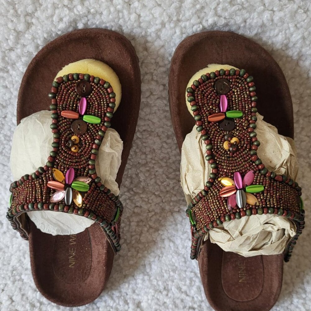 NINE WEST WOMEN MULTICOLOR BEADED SANDALS - SIZE 6 - NWT